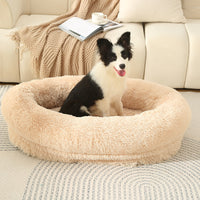 Thumbnail for Fluffy Donut-Shaped Pet Bed- Soft, Cozy, and Anti-Anxiety for Dogs and Cats, Machine Washable  Light Brown  Size:S 60*50*18cm