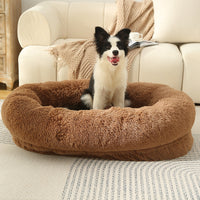 Thumbnail for Fluffy Donut-Shaped Pet Bed- Soft, Cozy, and Anti-Anxiety for Dogs and Cats, Machine Washable  khaki  Size:S 60*15*18cm