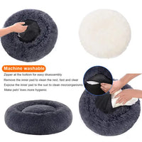 Thumbnail for Calming Donut Pet Bed -Soft Faux Fur, Anti-Anxiety Fluffy Round Bed for Cats and Small Dogs (Dark Gray)40cm
