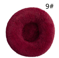 Thumbnail for Calming Donut Pet Bed -Soft Faux Fur, Anti-Anxiety Fluffy Round Bed for Cats and Small Dogs (Wine Red)50cm