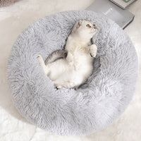 Thumbnail for Calming Donut Pet Bed -Soft Faux Fur, Anti-Anxiety Fluffy Round Bed for Cats and Small Dogs (Wine Red)50cm