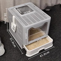 Thumbnail for Foldable Cat Litter Box with Pull-Out Tray -Easy Cleaning and Anti-Splash Design Grey 51*41*38cm