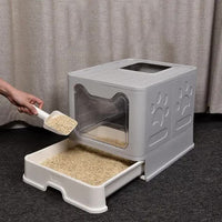 Thumbnail for Foldable Cat Litter Box with Pull-Out Tray -Easy Cleaning and Anti-Splash Design Grey 51*41*38cm