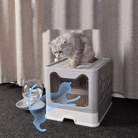 Thumbnail for Foldable Cat Litter Box with Pull-Out Tray -Easy Cleaning and Anti-Splash Design Grey 51*41*38cm