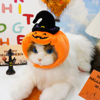 Thumbnail for Halloween Pumpkin Hat for Cats - Adjustable Pet Costume with Witch Hat for Halloween Parties 3 pieces