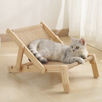 Thumbnail for Adjustable Wooden Cat Lounge Chair - Comfortable Woven Hammock for Cats