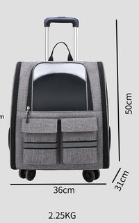 Thumbnail for Grey 3-in-1 Pet Carrier: Rolling Backpack with Collapsible Design