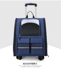 Thumbnail for Blue 3-in-1 Pet Carrier: Rolling Backpack with Collapsible Design