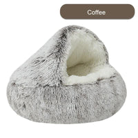Thumbnail for Cozy Coffee Plush Hooded Pet Bed - Ultra Soft Long Fur Cave Bed for Small Pets 40cm
