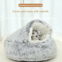 Thumbnail for Cozy Coffee Plush Hooded Pet Bed - Ultra Soft Long Fur Cave Bed for Small Pets 40cm