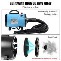 Thumbnail for Pet Hair Dryer with Multiple Nozzles - Powerful and Quiet for Dogs and Cats (Blue)