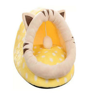 Thumbnail for Yellow Half-Enclosed Cat Bed - Soft Short Velvet Fabric with Sponge + PP Cotton Filling, M Size (35x35x30cm)
