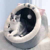 Thumbnail for Gray Half-Enclosed Cat Bed - Soft Short Velvet Fabric with Sponge + PP Cotton Filling, S Size (28x28x30 cm)