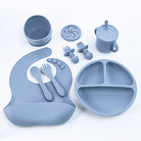 Thumbnail for Blue 8-Piece Silicone Children's Tableware Set - BPA-Free Baby Feeding Utensils with Fork, Spoon, Cup, Bowl, and Bibs