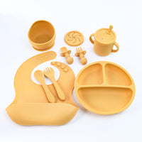 Thumbnail for Yellow 8-Piece Silicone Children's Tableware Set - BPA-Free Baby Feeding Utensils with Fork, Spoon, Cup, Bowl, and Bibs