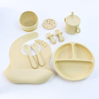 Thumbnail for Beige 8-Piece Silicone Children's Tableware Set - BPA-Free Baby Feeding Utensils with Fork, Spoon, Cup, Bowl, and Bibs