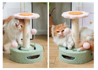 Thumbnail for Green-pink Interactive Cat Scratching Post with Playful Ball Toys, Flower Design - 35cm Height, 26cm Base