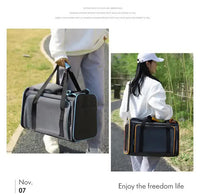 Thumbnail for Gray Blue Foldable Portable Pet Carrier Bag - Large Capacity Travel Backpack for Cats and Small Dogs, Expandable Car Pet Bag, Handheld Pet Carrier for Outdoor Adventures