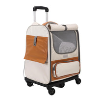 Thumbnail for Beige Large Capacity Breathable Foldable Pet Trolley - Travel Cat Carrier with Wheels, Portable, Spacious, and Convenient for Two Cats