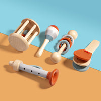 Thumbnail for Wooden Orff Instrument Set for Kids – Includes Rattle, Maraca, Bell, Trumpet, and Bed Bell – Early Learning Musical Toy for Toddlers
