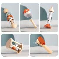 Thumbnail for Wooden Orff Instrument Set for Kids – Includes Rattle, Maraca, Bell, Trumpet, and Bed Bell – Early Learning Musical Toy for Toddlers