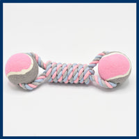 Thumbnail for 2 PCS Pink Durable Cotton Rope and Tennis Ball Dog Toy Set – Chew Resistant Tug Toys with Rope Dumbbell – Perfect for Dogs of All Sizes