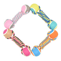 Thumbnail for 2 PCS Pink Durable Cotton Rope and Tennis Ball Dog Toy Set – Chew Resistant Tug Toys with Rope Dumbbell – Perfect for Dogs of All Sizes