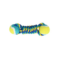 Thumbnail for 2 PCS Yellow Durable Cotton Rope and Tennis Ball Dog Toy Set - Chew Resistant Tug Toys with Rope Dumbbell - Perfect for Dogs of All Sizes