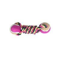 Thumbnail for 2 PCS Rose Red Durable Cotton Rope and Tennis Ball Dog Toy Set - Chew Resistant Tug Toys with Rope Dumbbell - Perfect for Dogs of All Sizes