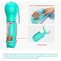 Thumbnail for Blue 500ml Portable Pet Water Bottle | Multifunctional Travel Pet Feeder | Outdoor Dog Drinking Bottle with Waste Shovel