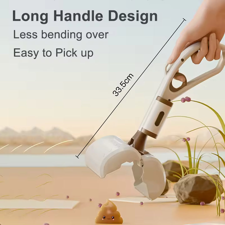 Beige Portable Dog Poop Scooper with Large 9.5cm Opening, Ergonomic Handle, Lightweight 320g Pet Waste Picker for Outdoor Walks