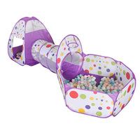 Thumbnail for Purple 3-in-1 Kids Play Tent Set - Foldable Indoor/Outdoor Tunnel and Ball Pit with Fence