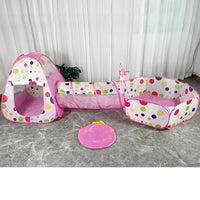 Thumbnail for Pink 3-in-1 Kids Play Tent Set - Foldable Indoor/Outdoor Tunnel and Ball Pit with Fence