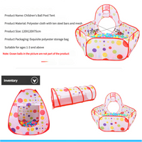 Thumbnail for Pink 3-in-1 Kids Play Tent Set - Foldable Indoor/Outdoor Tunnel and Ball Pit with Fence