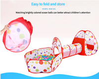 Thumbnail for Pink 3-in-1 Kids Play Tent Set - Foldable Indoor/Outdoor Tunnel and Ball Pit with Fence