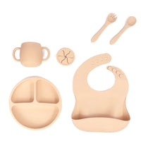 Thumbnail for Beige 013# Silicone Baby Feeding Set - Suction Plate, Bib, Cup & Utensils | BPA-Free Baby Tableware