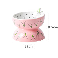 Thumbnail for Ceramic Elevated Pet Food Bowl - Cute Pitaya Pattern Design for Cats and Small Dogs
