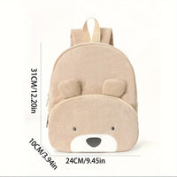 Thumbnail for Cute Khaki Bear Backpack - Soft Corduroy Material with Adjustable Straps