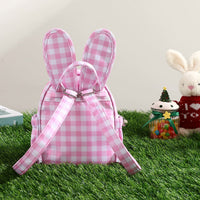 Thumbnail for Pink Kids Bunny Ear Gingham Backpack - Cute Mini Bag for Girls