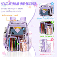 Thumbnail for Pink Clear Transparent Backpack - Stylish PVC School Bag with Multiple Pockets