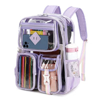 Thumbnail for Purple Clear Transparent Backpack - Stylish PVC School Bag with Multiple Pockets