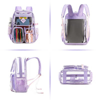 Thumbnail for Purple Clear Transparent Backpack - Stylish PVC School Bag with Multiple Pockets