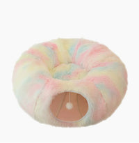 Thumbnail for Rainbow Luxury Plush Cat Bed with Hidden Tunnel - Soft Round Pet Bed for Cats and Small Dogs