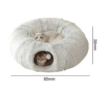 Thumbnail for Rainbow Luxury Plush Cat Bed with Hidden Tunnel - Soft Round Pet Bed for Cats and Small Dogs