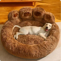 Thumbnail for Diameter 90cm Brown Plush Dog Bed with Paw Design - Ultra Soft Round Pet Sofa for Medium to Large Dogs