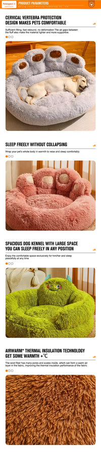 Thumbnail for Diameter 90cm Brown Plush Dog Bed with Paw Design - Ultra Soft Round Pet Sofa for Medium to Large Dogs