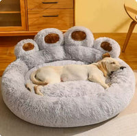 Thumbnail for Diameter 90cm Light Blue Plush Dog Bed with Paw Design - Ultra Soft Round Pet Sofa for Medium to Large Dogs