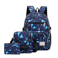 Thumbnail for Blue Stylish 3-Piece Backpack Set with Unique Geometric Design