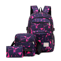 Thumbnail for Rose-red Stylish 3-Piece Backpack Set with Unique Geometric Design