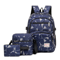 Thumbnail for Grey Stylish 3-Piece Backpack Set with Unique Geometric Design
